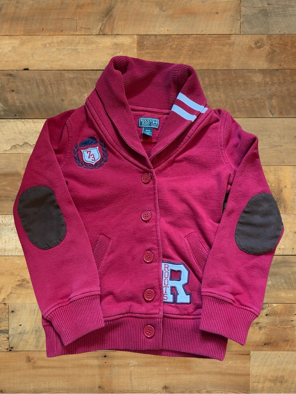 Red Roots Kids Canada 73 Varsity Cardigan Jacket Size M 7-8